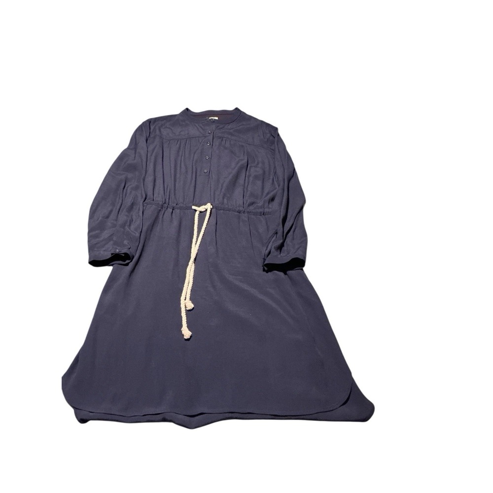 J Crew Ladies Navy Long Sleeve Shirt Dress Drawstring‎ Waist  Med Casual Costal